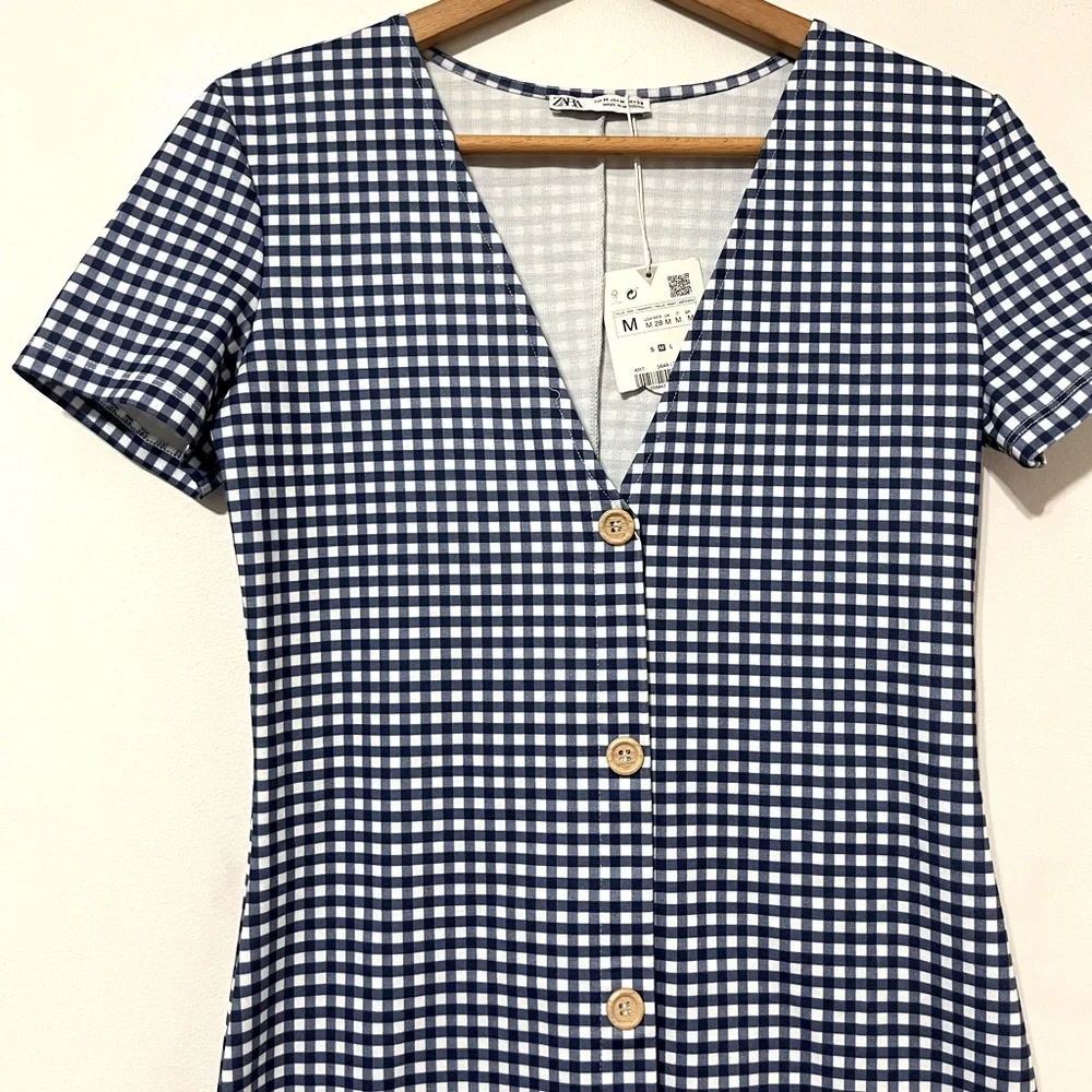 NWT Zara Gingham Blue Bodycon Dress Women’s M - Picture 8 of 10